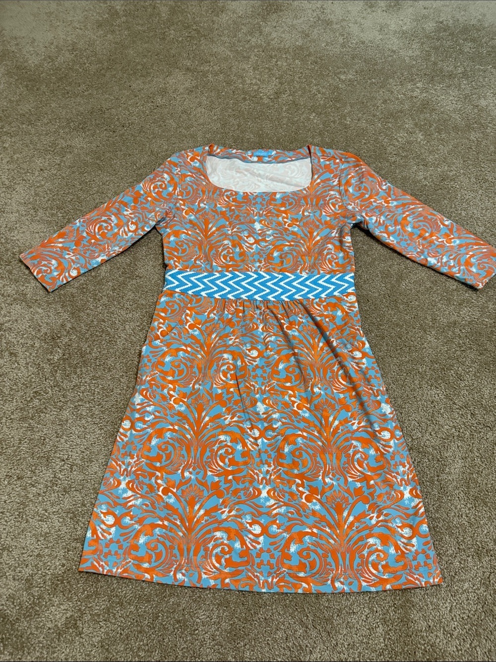 J McLaughlin Catalina Cloth Orange and Light Blue Patterned Dress - Medium X